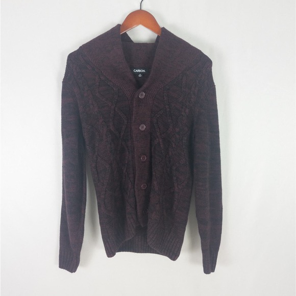 Carbon Cardigan Mens Small Maroon Sweater Cable Knit Long‎ Sleeve Button Up Red - Picture 1 of 11